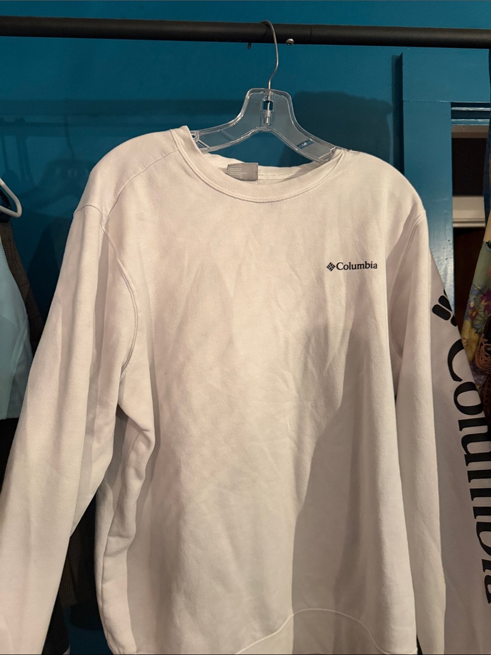 Columbia White Long-Sleeve Logo Crewneck Sweatshirt